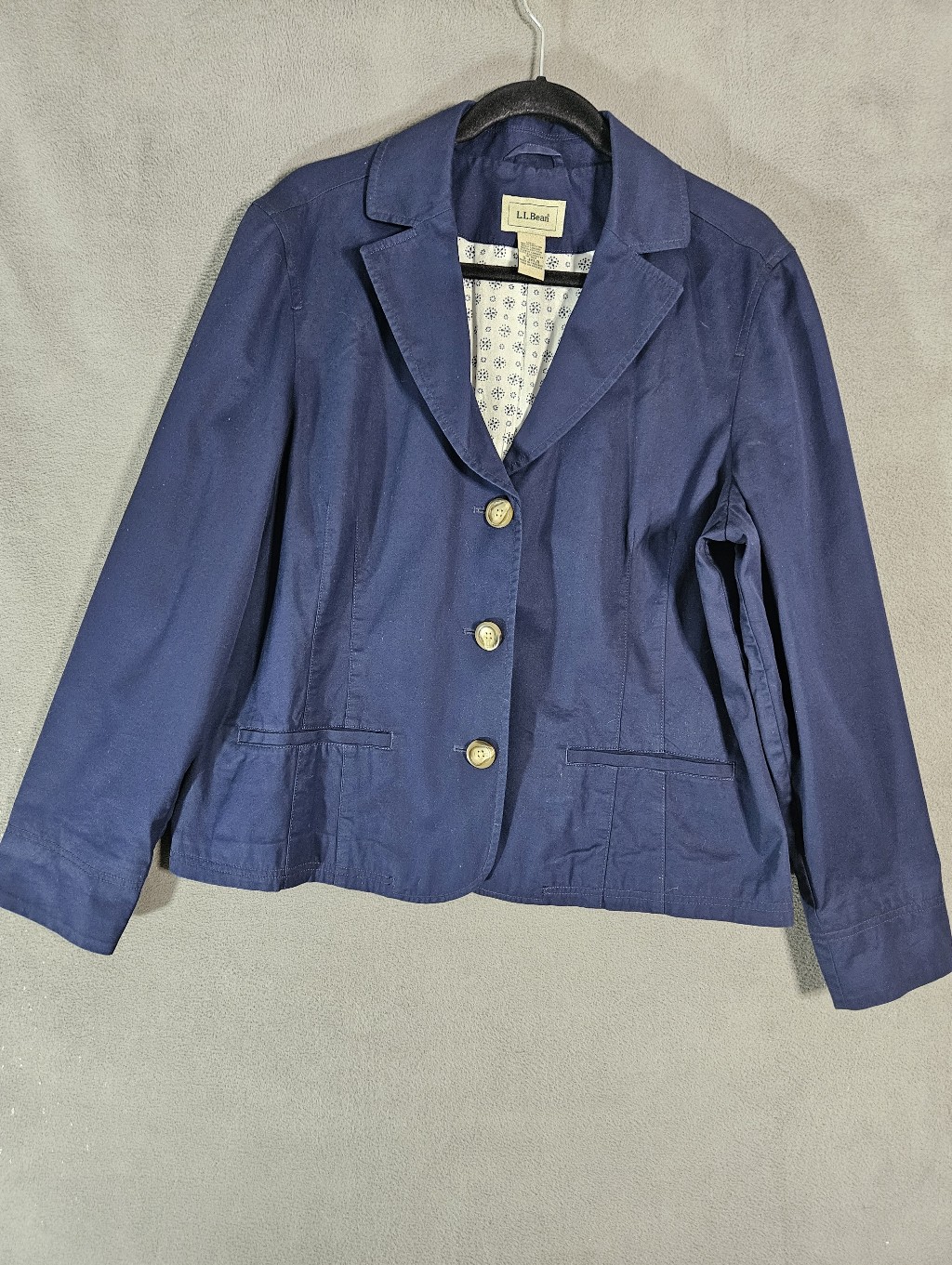 L.L. Bean Blazer Womens Size 18 Blue Cotton Twill Lined Button Jacket Workwear
